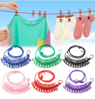 12 Clips Hanging Clothes Line Rope