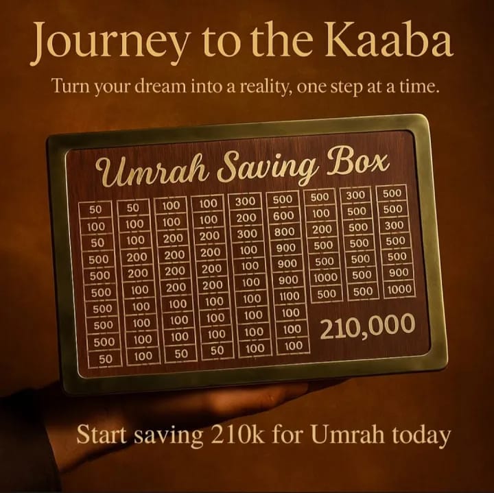 Umrah Saving Box – Elegant Wooden Islamic Money Bank