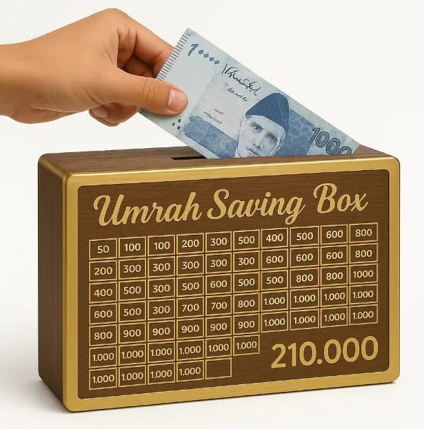 Umrah Saving Box – Elegant Wooden Islamic Money Bank