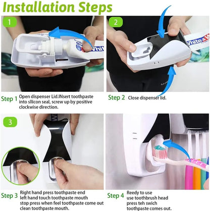 Automatic Toothpaste Dispenser with Toothbrush Holder Organizer Set