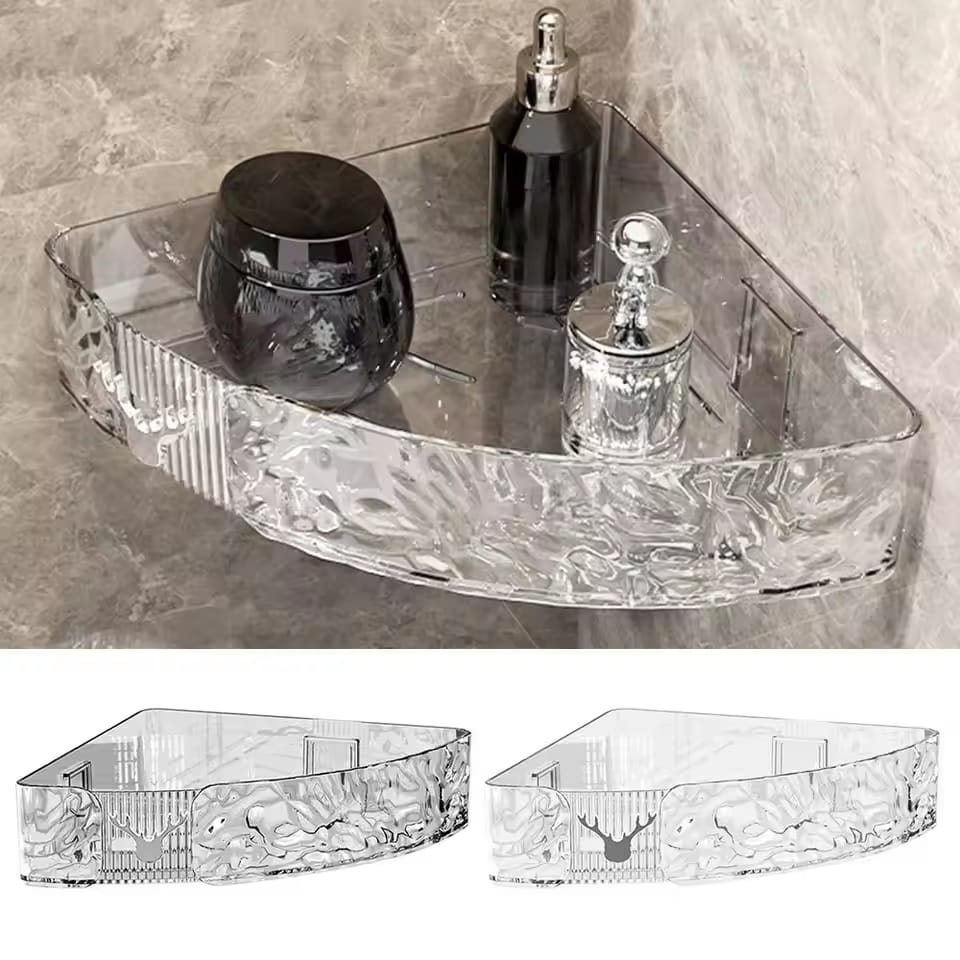 Durable Punch-Free Bathroom Storage Rack – Plastic Water Ripple Wall Shelf