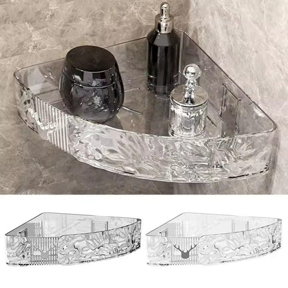 Durable Punch-Free Bathroom Storage Rack – Plastic Water Ripple Wall Shelf