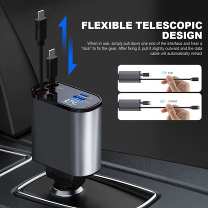 Compro Retractable Car Charger – 4 in 1 Fast Car Phone Charger