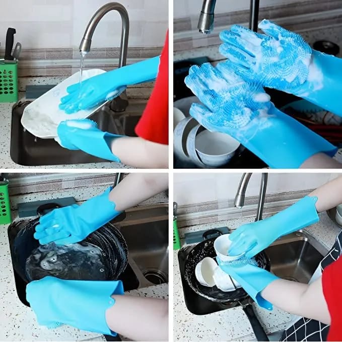 Reusable Dishwashing Gloves with Scrubber