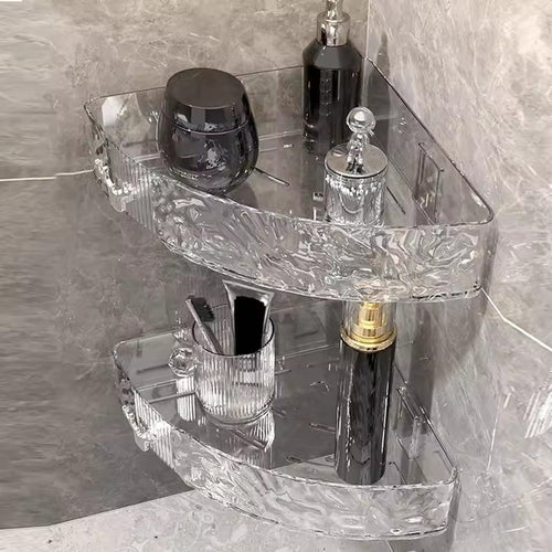 Durable Punch-Free Bathroom Storage Rack – Plastic Water Ripple Wall Shelf