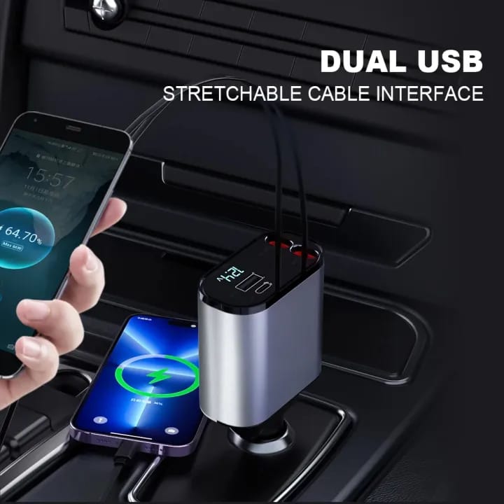 Compro Retractable Car Charger – 4 in 1 Fast Car Phone Charger