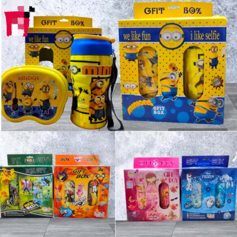 Kids Gift Box – Double Layer School Lunch Box with Spoon &amp; Water Bottle
