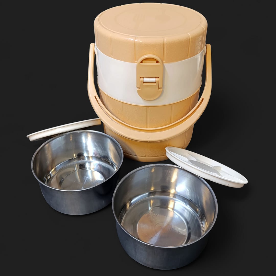 Mega Lunch Carrier &amp; Tiffin – 2 Stainless Steel Bowls with Plastic Salad Bowl