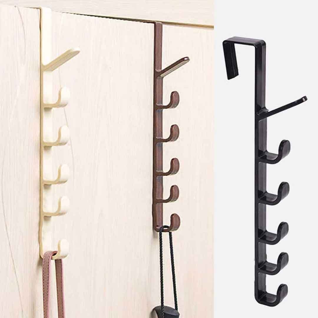 Door Hook Hanger – 5 Hook Plastic Organizer Rack