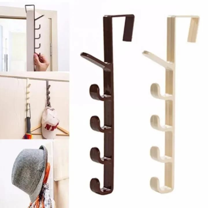 Door Hook Hanger – 5 Hook Plastic Organizer Rack