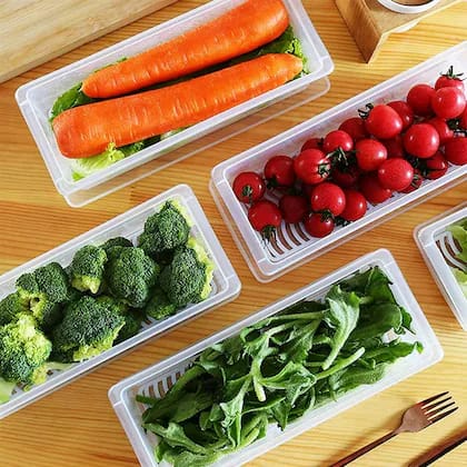 Fridge Organizer Food Storage Container – Removable Drain Plate Tray