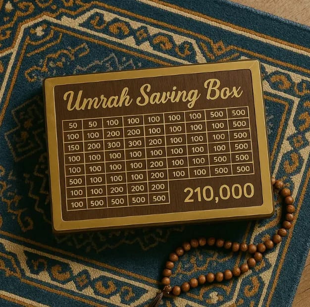Umrah Saving Box – Elegant Wooden Islamic Money Bank