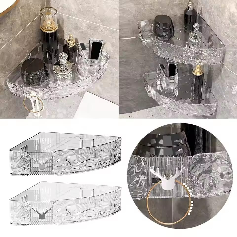 Durable Punch-Free Bathroom Storage Rack – Plastic Water Ripple Wall Shelf