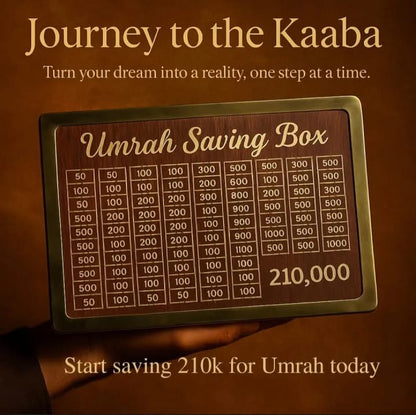 Umrah Saving Box – Elegant Wooden Islamic Money Bank