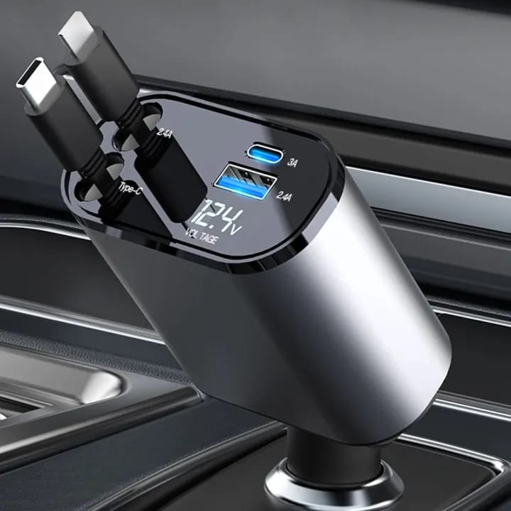 Compro Retractable Car Charger – 4 in 1 Fast Car Phone Charger