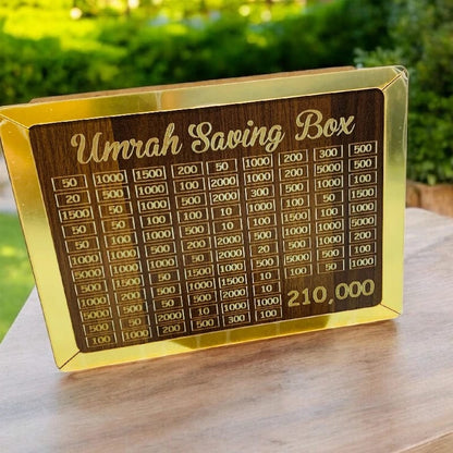 Umrah Saving Box – Elegant Wooden Islamic Money Bank