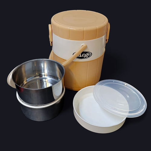 Mega Lunch Carrier &amp; Tiffin – 2 Stainless Steel Bowls with Plastic Salad Bowl